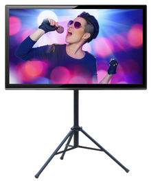 Music video playing on large screen tv standing on tripod Picture