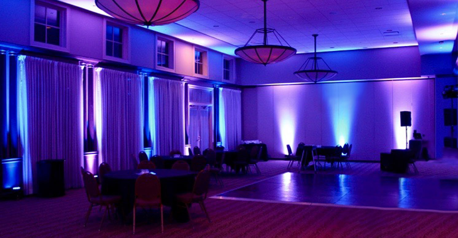 Beautiful banquet room with blue and purple uplights gorgeous Picture