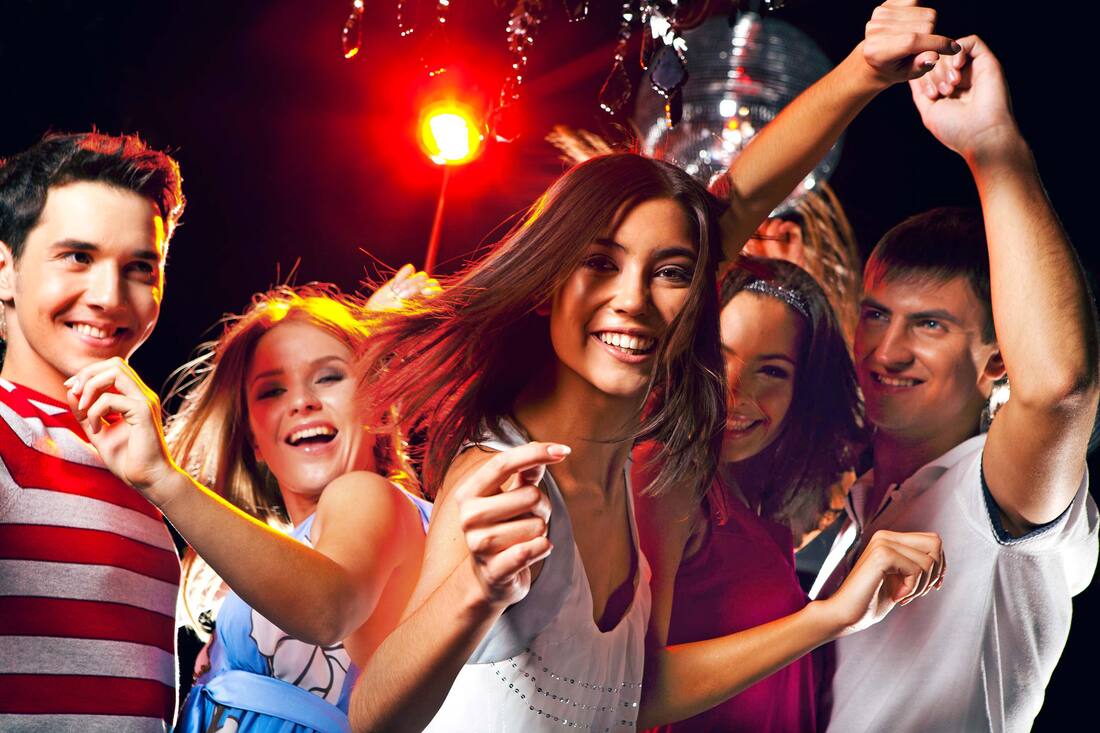 5 happy teens dancing enthusiastically - image